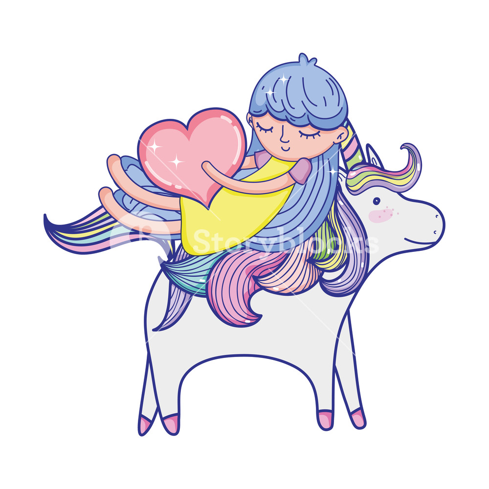 1000x1000 Girl With Heart Riding Cute Unicorn Vector Illustration Royalty