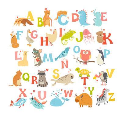400x400 Cute Vector Zoo Alphabet Funny Cartoon Animals Art Print
