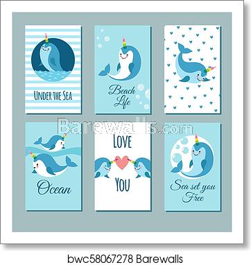 362x382 Cute Cartoon Anime Narwhal Romance Cards Posters With Funny