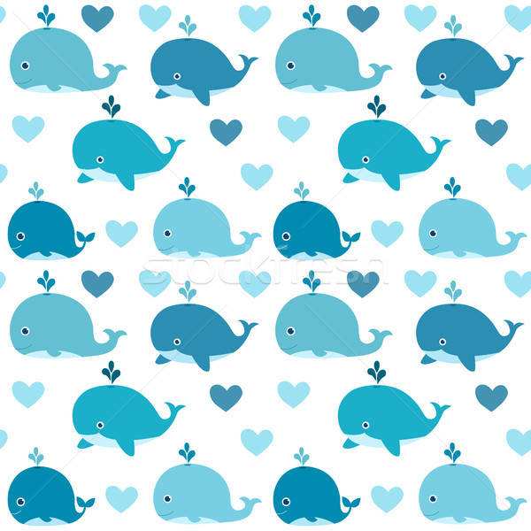 600x600 Ocean Vector Seamless Pattern With With Cute Blue Whales Vector