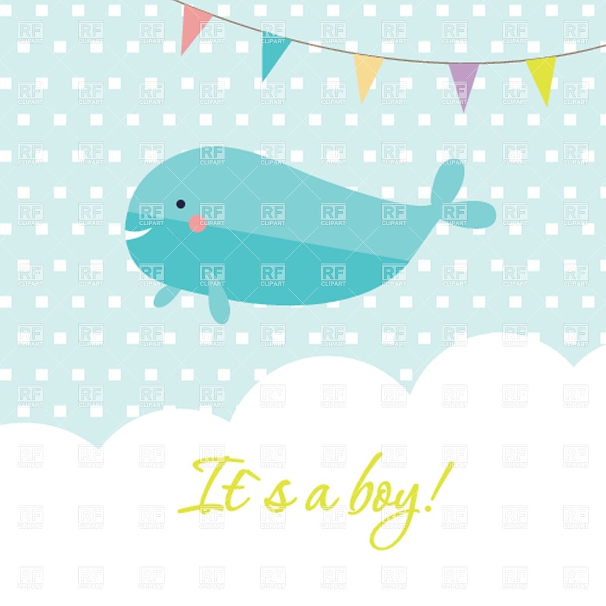 1200x1200 Baby Boy Shower Card With Cute Whale And Flags Vector Image
