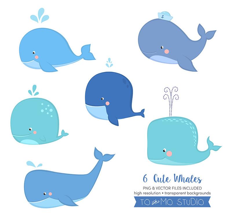 794x765 Cute Little Whale Clip Art Vectors Invitation Crafting Etsy