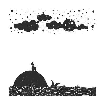 400x400 Cute Romantic Vector Illustration With Man Silhouette Sitting