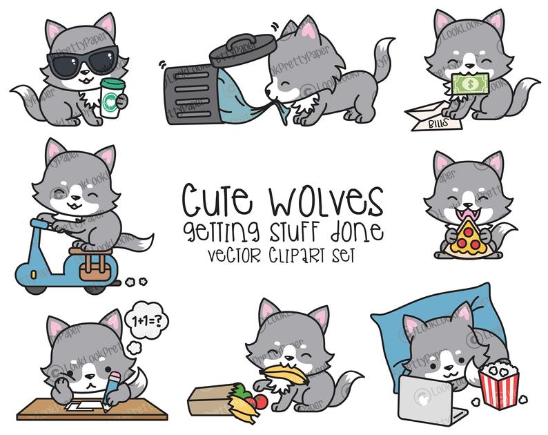 Premium Vector Clipart Kawaii Wolf Cute Wolf Planning Etsy 794x630 Premium Vector Clipart Kawaii Wolf Cute Wolf Planning Etsy
