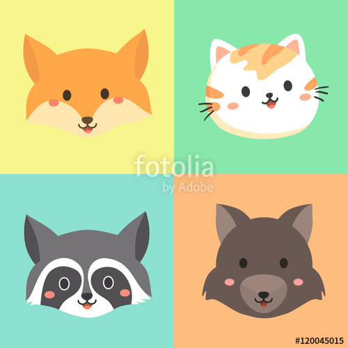 Set Of Cute Animal Head Fox, Cat, Raccoon, And Wolf Vector 500x500 Set Of Cute Animal Head Fox, Cat, Raccoon, And Wolf Vector