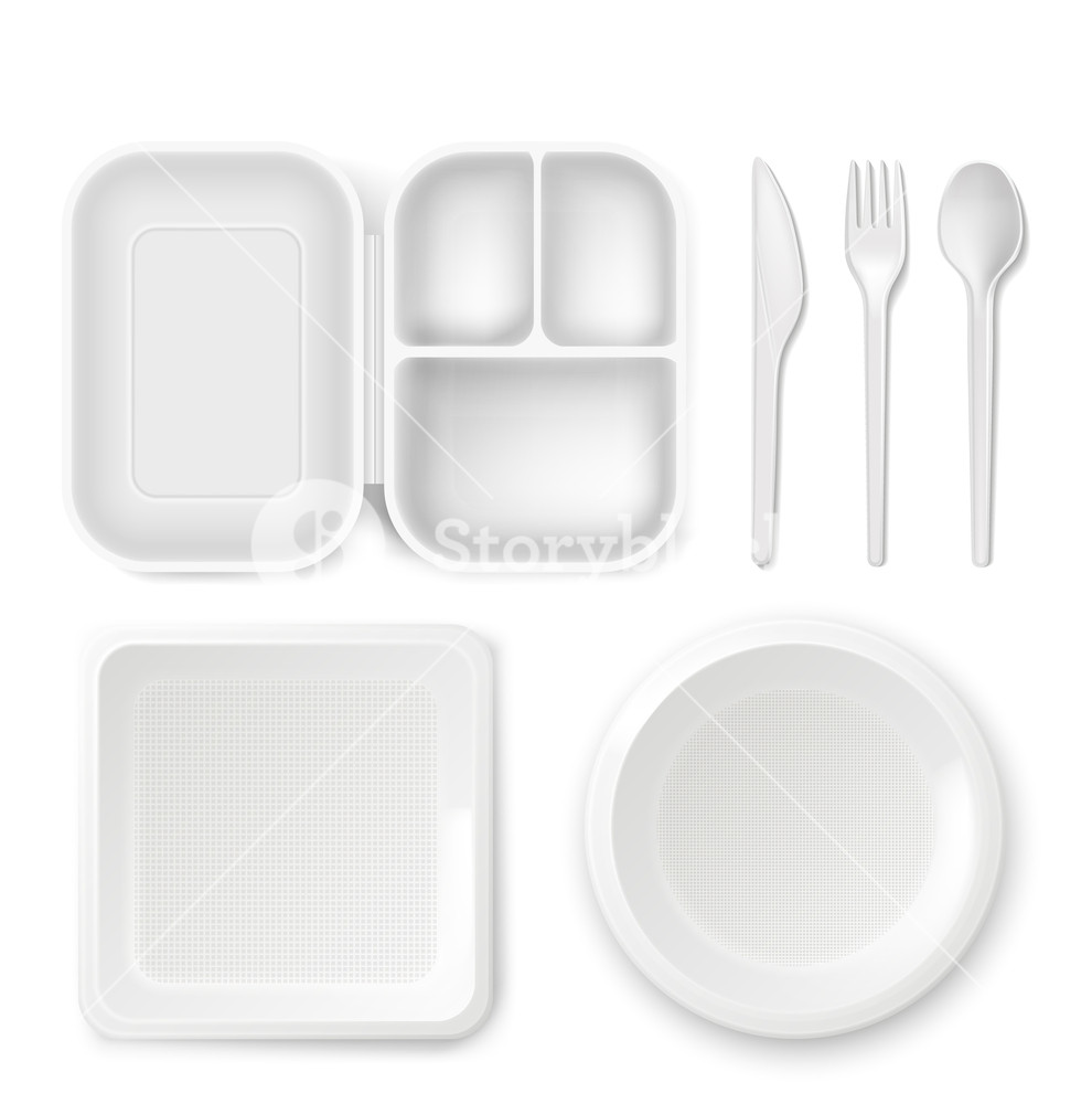 Disposable Plastic Dishware Plates And Cutlery Vector Illustration 990x1000 Disposable Plastic Dishware Plates And Cutlery Vector Illustration
