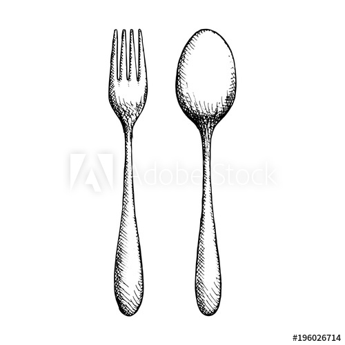 Set Of Cutlery Vector Vintage Sketch 500x500 Set Of Cutlery Vector Vintage Sketch