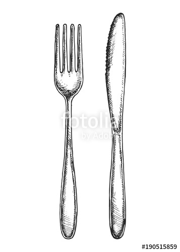 357x500 Sketch Fork And Knife Cutlery Vector Isolated Stock Image