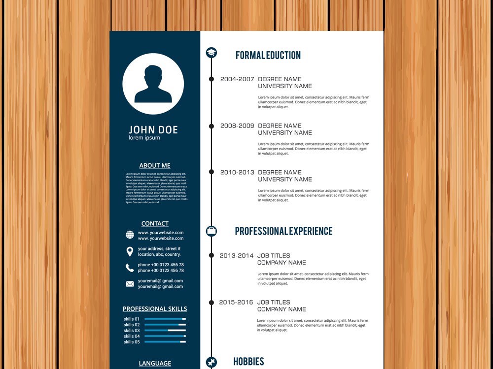 1000x750 Free Vector Cv Template With Timeline Style Design