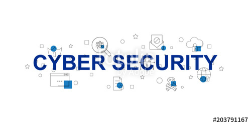500x250 Cyber Security Vector Banner Word With Line Icon Vector