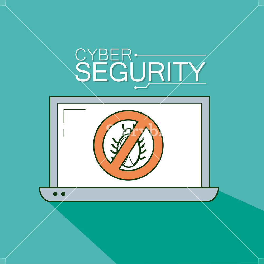 1000x1000 Laptop With Antivirus Cyber Security Vector Illustration Graphic