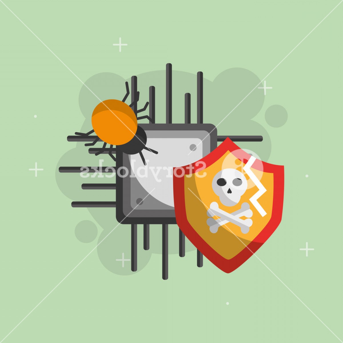 1200x1200 Motherboard Circuit Infection Shield Skull Cyber Security Vector