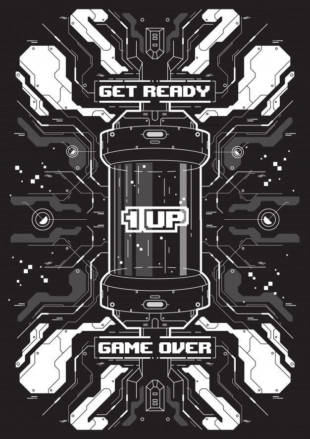 626x885 Cyberpunk Futuristic Banner With Retro Games Elements Vector