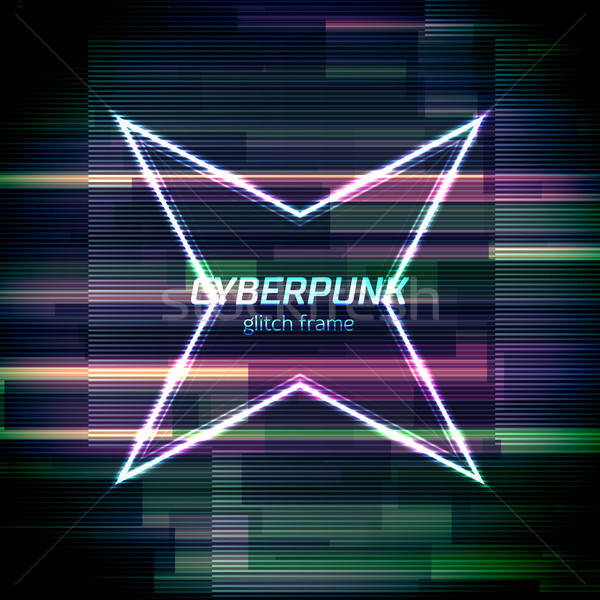 600x600 Glitch Cyberpunk Frame With Technology Error And Neon Shape Vector