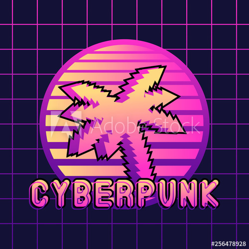500x500 Abstract Retrowave Style Background With Tropical Palm Tree