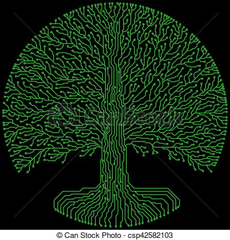 450x470 Hi Tech Circuit Style Round Yggdrasil Tree Cyberpunk Vector