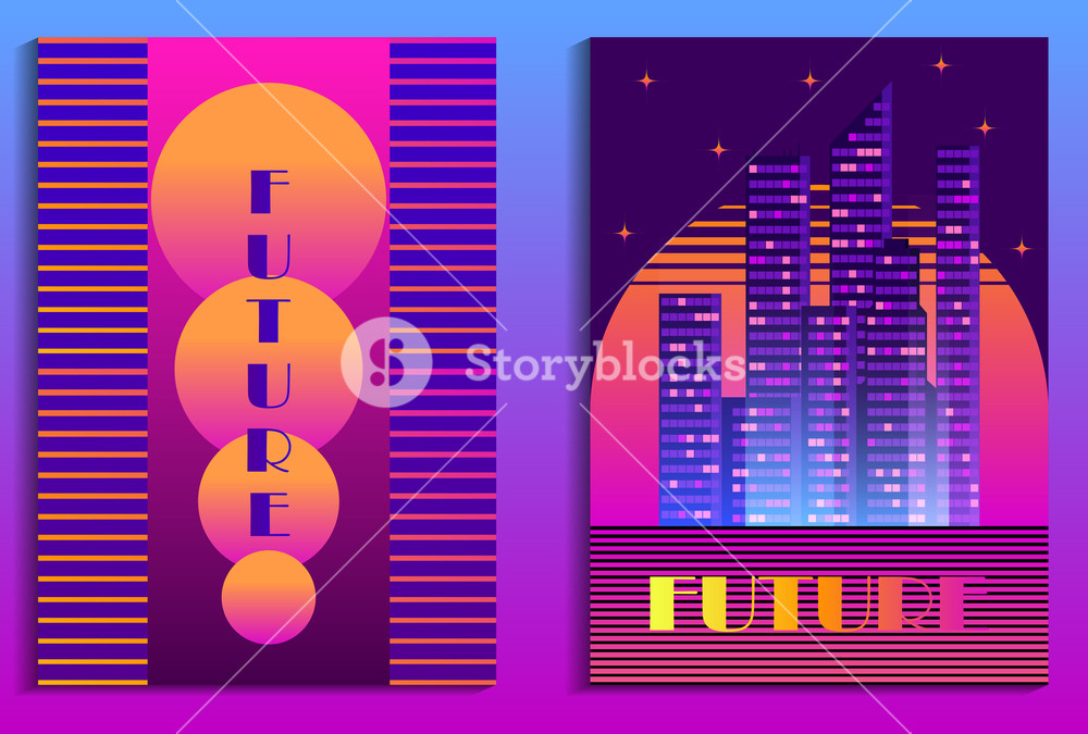 1000x675 Cityscape Poster In Futurism Style Night City Of Skyscrapers