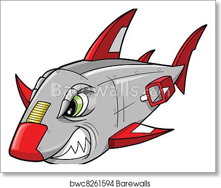 435x370 Cyborg Robot Shark Vector Art Art Print Barewalls Posters