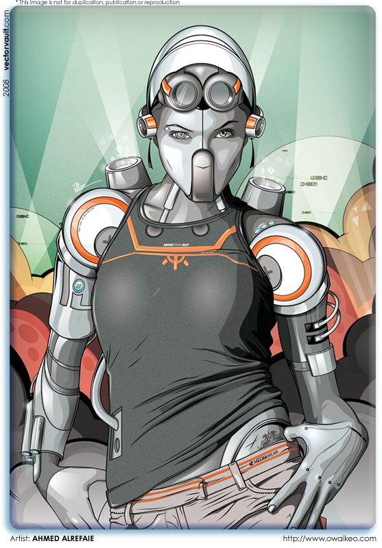 557x800 Vector Artist Ahmed Alrefaie Robotic Fox Vector Cyborg Girl