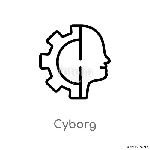 500x500 Outline Cyborg Vector Icon Isolated Black Simple Line Element