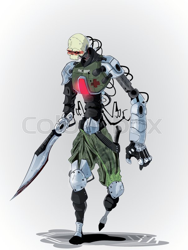 604x800 Cartoon Cyborg Battle Cyborg Cartoon Stock Vector Colourbox