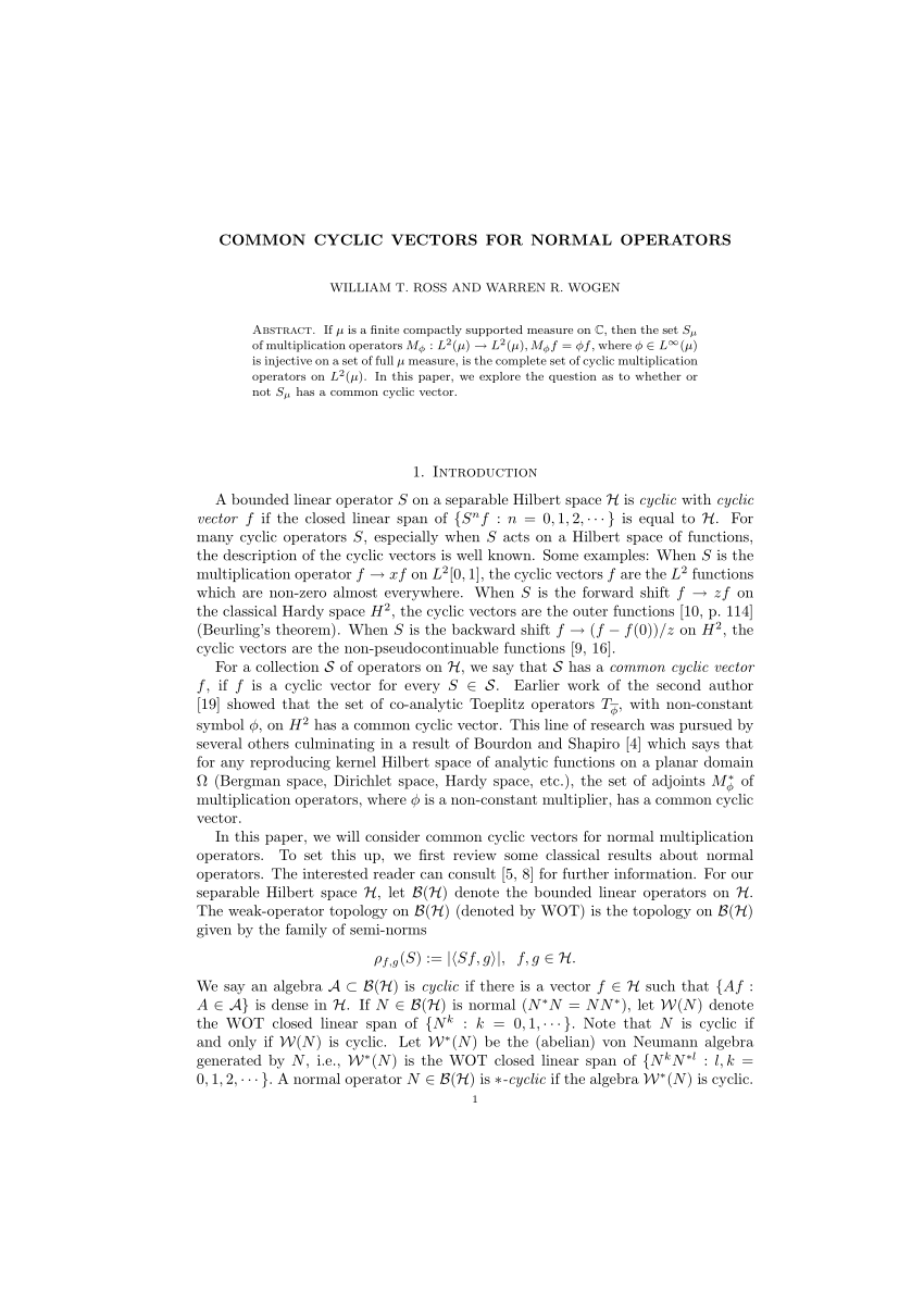 850x1202 Pdf Common Cyclic Vectors For Normal Operators