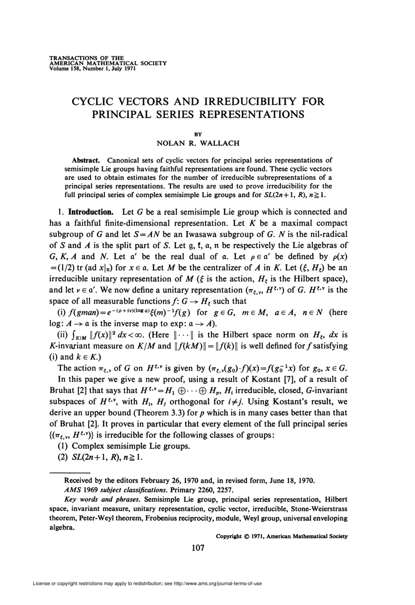 850x1241 Pdf Cyclic Vectors And Irreducibility For Principal Series