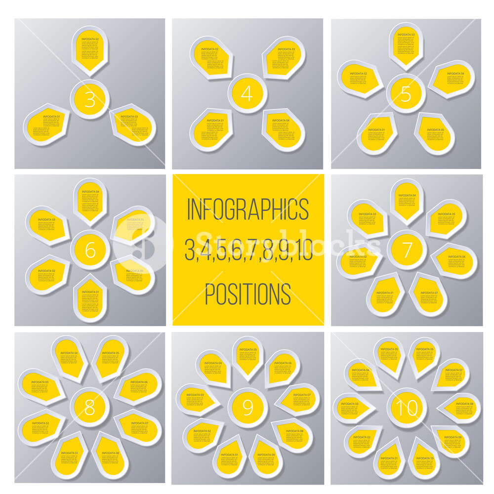1000x1000 Set Charts Cyclic Process Infographic Yellow Points Arranged