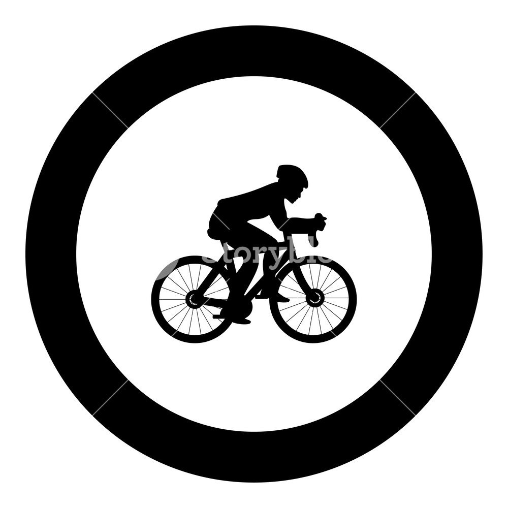 1000x1000 Cyclist On Bike Silhouette Icon Black Color In Round Circle Vector