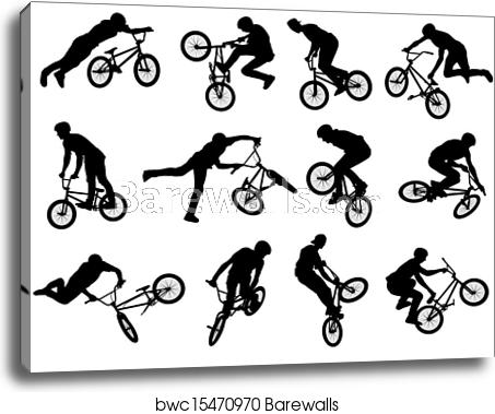 453x379 Bmx Stunt Cyclist Silhouettes, Canvas Print Barewalls Posters