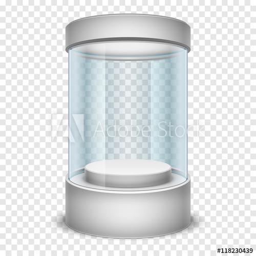500x500 Empty Glass Shop Cylinder Showcase, Display Box On Transparent