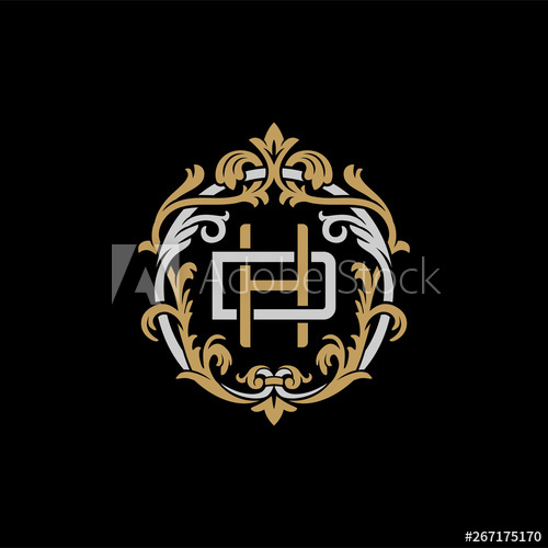 500x500 Initial Letter D And H, Dh, Hd, Decorative Ornament Emblem Badge