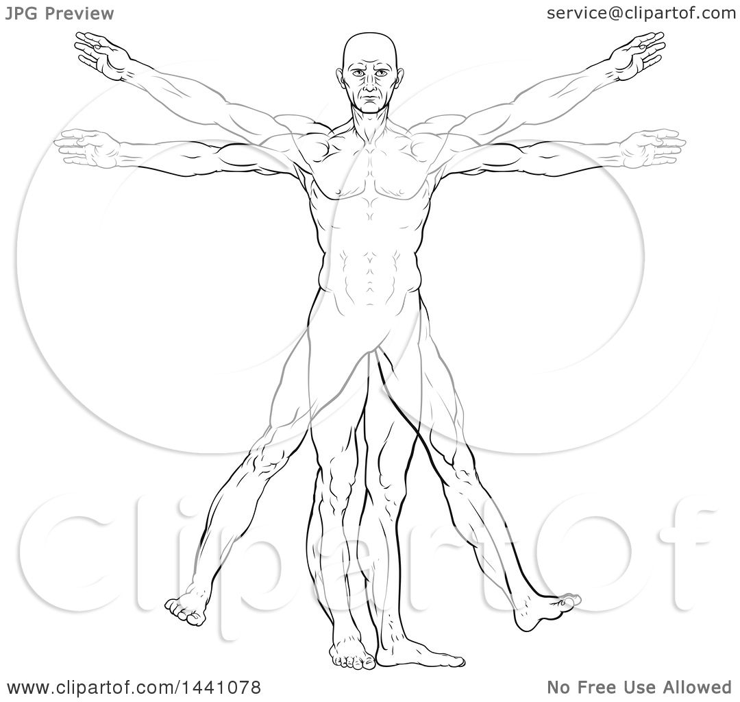 Clipart Of A Black And White Leonard Da Vinci Vitruvian Man 1080x1024 Clipart Of A Black And White Leonard Da Vinci Vitruvian Man