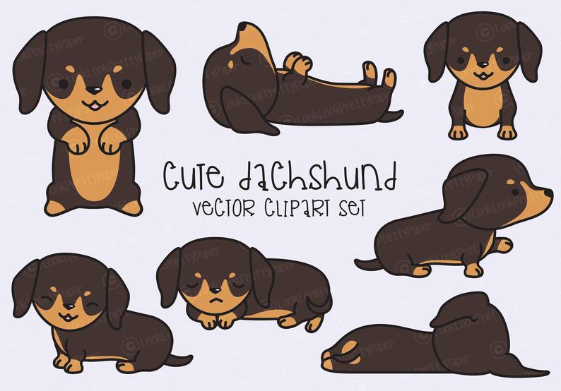 794x554 Premium Vector Clipart Kawaii Dachshund Cute Dachshund Etsy