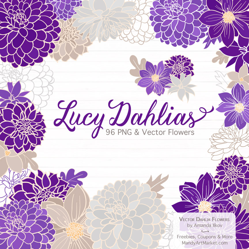 864x864 Violet Dahlia Clipart Set