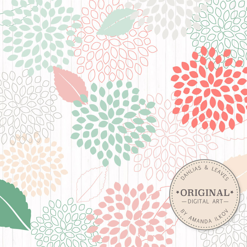 864x864 Premium Dahlia Clipart Vectors Mint And Coral Dahlia Clip Etsy