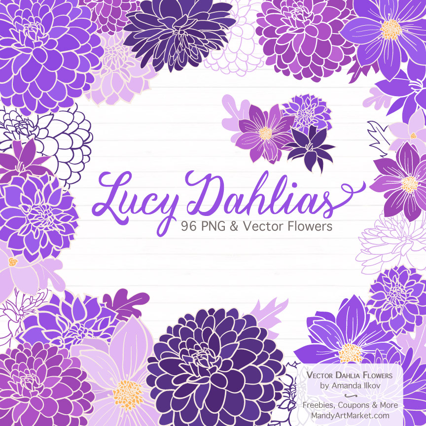 864x864 Purple Dahlia Clipart Set