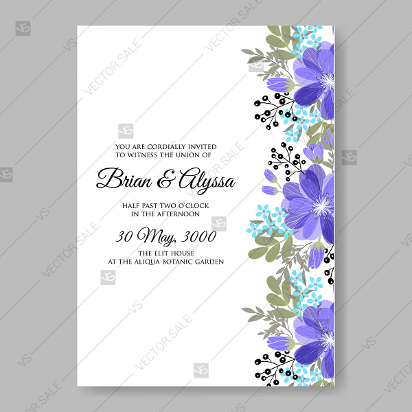 600x600 Blue Dahlia Floral Wedding Invitation Vector Template Baby Shower