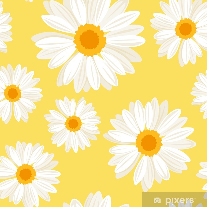 Seamless Background With Daisy Flowers On Yellow Vector Poster 700x700 Seamless Background With Daisy Flowers On Yellow Vector Poster