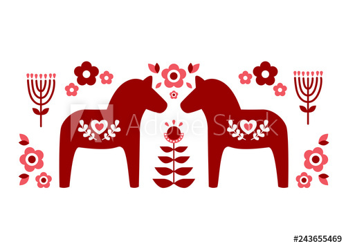 Red Swedish Dala Horse And Red Pink Floer Patterns Illustrate 500x356 Red Swedish Dala Horse And Red Pink Floer Patterns Illustrate