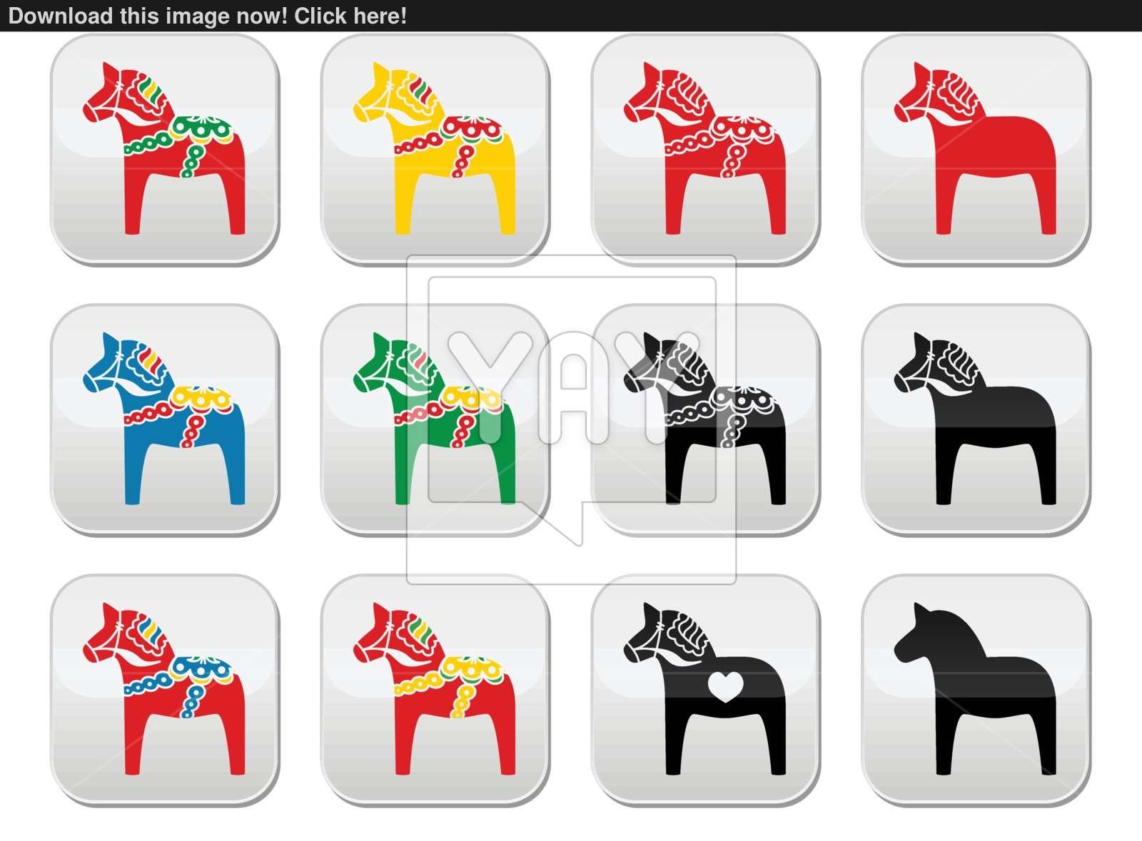 Swedish Dalecarlian, Dala Horse Vector Buttons Set Vector 1600x1179 Swedish Dalecarlian, Dala Horse Vector Buttons Set Vector