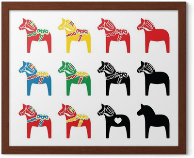 Swedish Dala Horse Vector Icons Set Poster 400x327 Swedish Dala Horse Vector Icons Set Poster