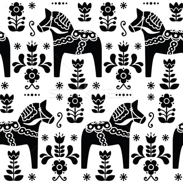 Swedish Folk Art Dala Or Daleclarian Horse Seamless Pattern 600x600 Swedish Folk Art Dala Or Daleclarian Horse Seamless Pattern