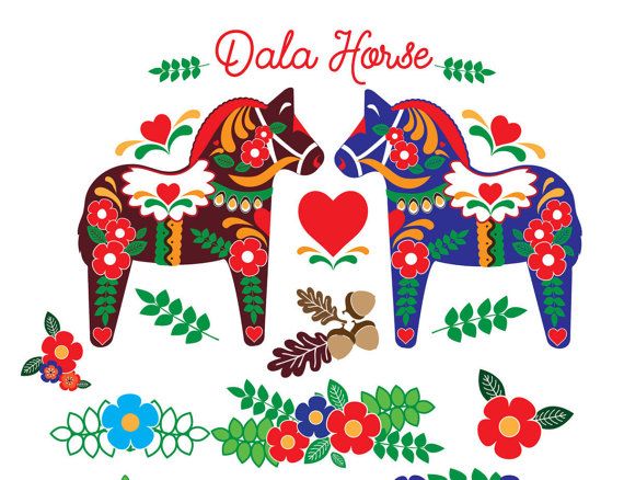 Dala Horse, Vector File, Digital Download, Clip Art, Bright 570x438 Dala Horse, Vector File, Digital Download, Clip Art, Bright
