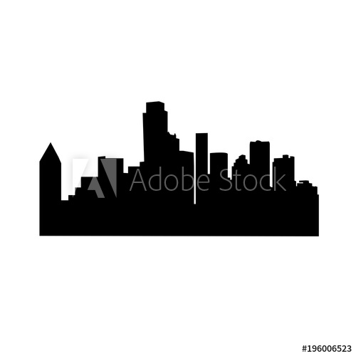 500x500 Black Dallas Skyline Silhouette Outline On White Background