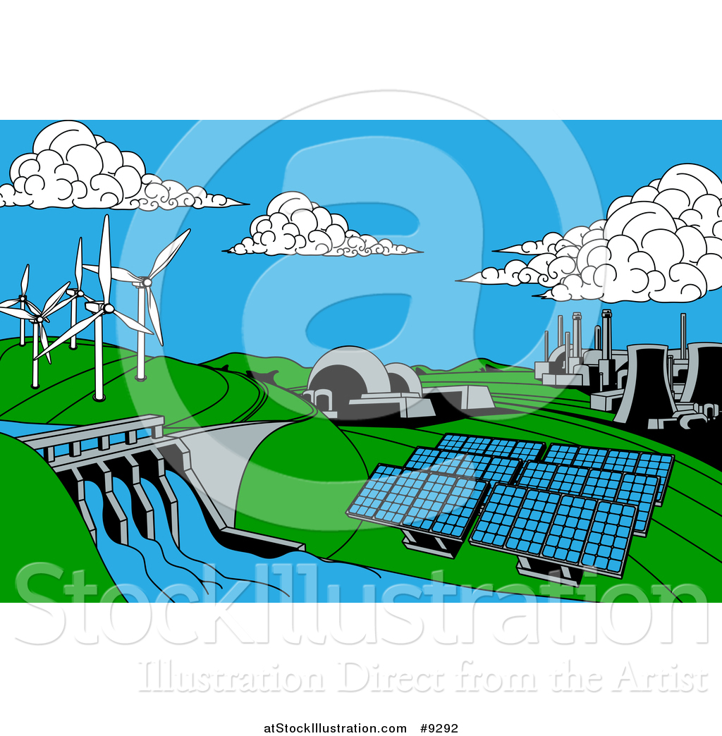 1024x1044 Vector Illustration Of A Cartoon Landscape Of Renewable Energy