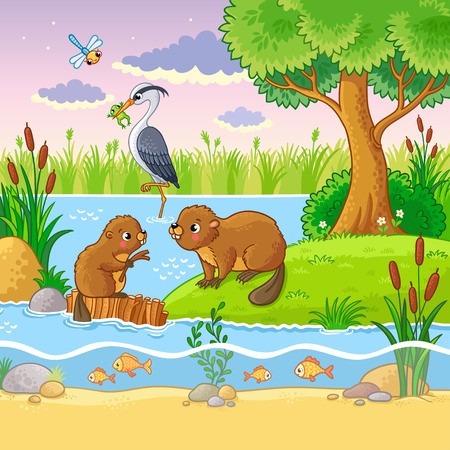 450x450 Vector Set With Animals And Nature In A Children's Style Beavers