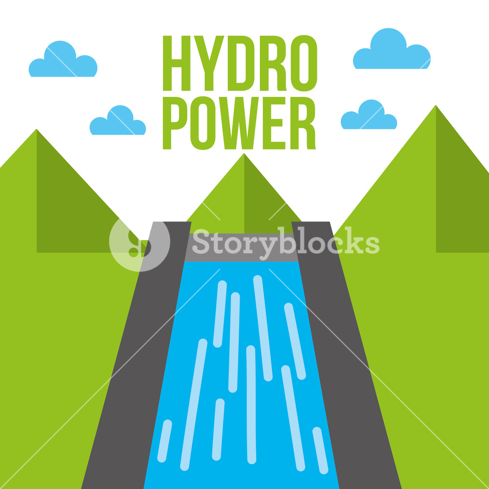 1000x1000 Hydro Power Dam Water Energy Ecology Vector Illustration Royalty