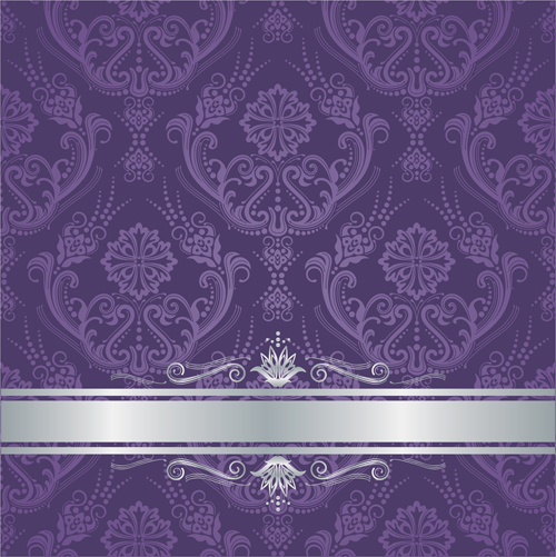 500x501 Luxury Purple Floral Damask Cover With Silver Border Vector Free