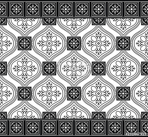 500x464 Seamless Black And White Damask Floral Border Stock Image